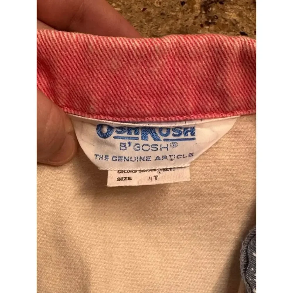 Vintage OshKosh B’Gosh Pink Denim Jacket Girls Made in USA Heart Print 4T